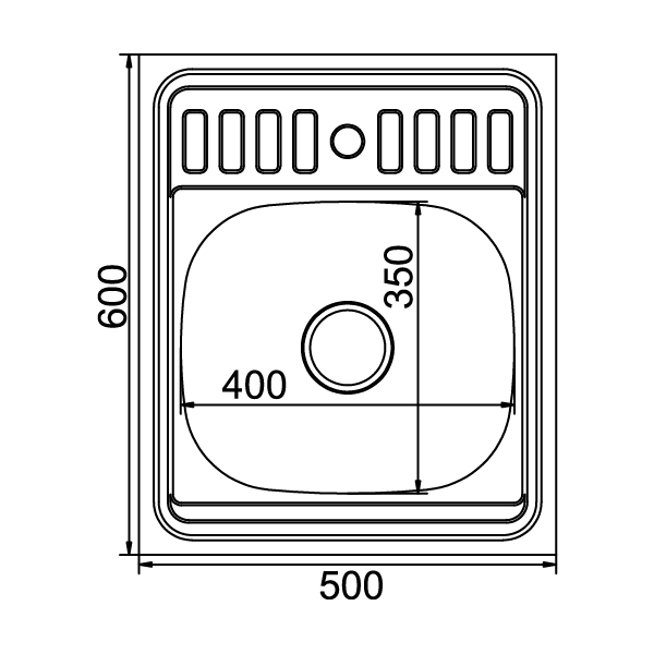 Мойка нерж 500х600 (0,8)мм накл 3 1/2 гл. 18 см, с сиф. MIXLINE
