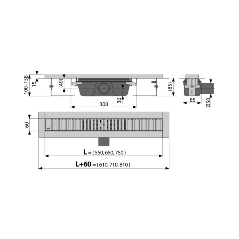 Водоотводящий жёлоб  с перфориров. решёткой, ALCA-PLAST APZ-10 -950