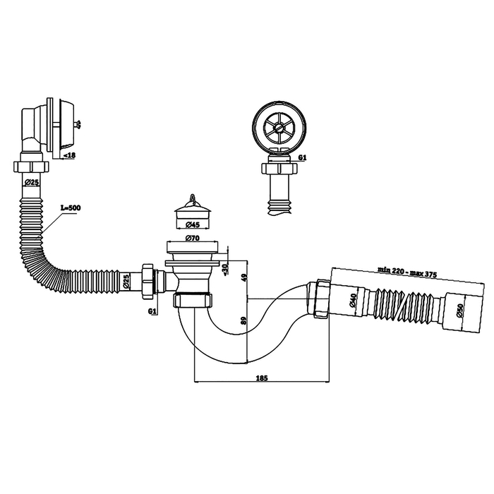 Обвязка на ванну 11/2*40  (с гофрой Варяг) (30 шт)  АНИ ПЛАСТ  C6155